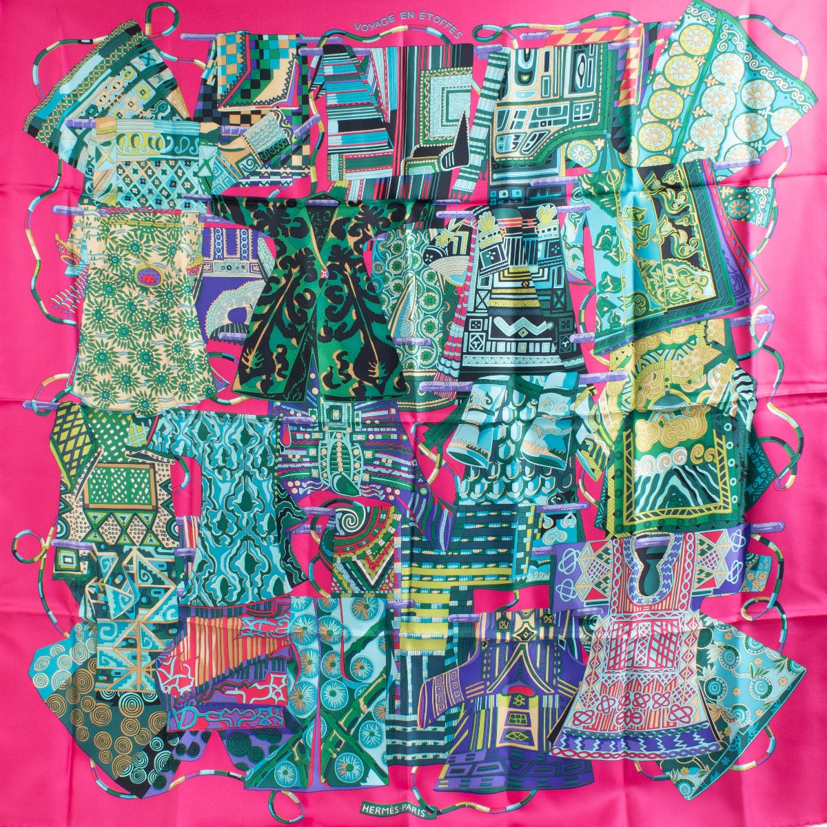 shop 100% authentic second hand Hermès Carré 90 Voyage En Etoffes Silk Scarf on Labellov.com