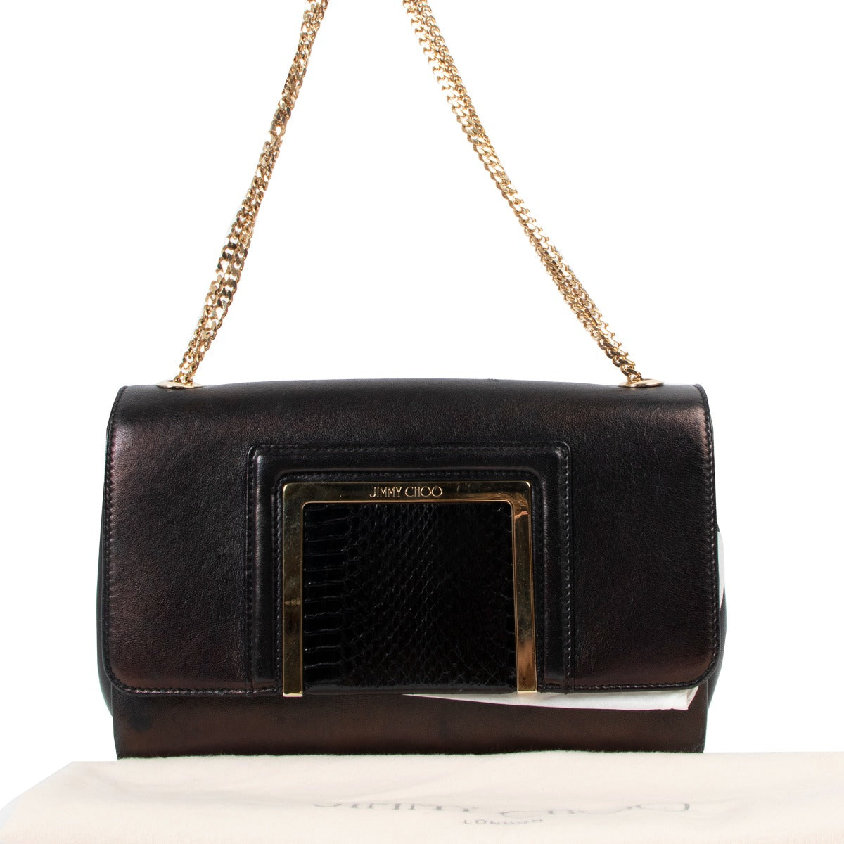 Jimmy Choo Alba Black Leather Snakeskin Clutch Bag