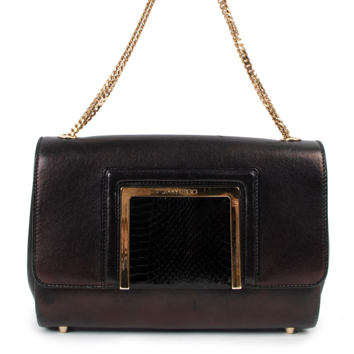 Jimmy Choo Alba Black Leather Snakeskin Clutch Bag