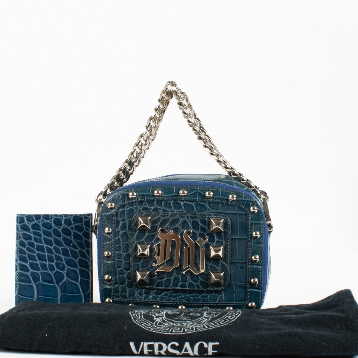 Authentic preloved Versace Blue Croc Embossed Clutch on Labellov.com
