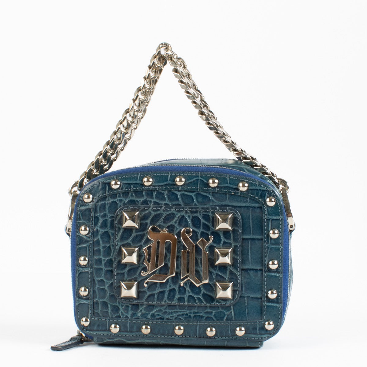 Authentic preloved Versace Blue Croc Embossed Clutch on Labellov.com