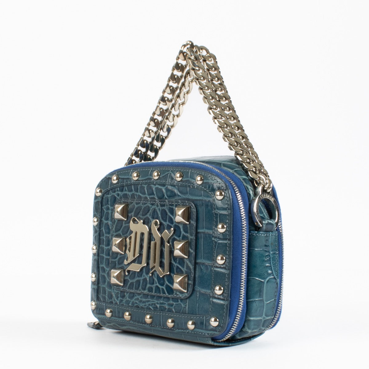 Authentic preloved Versace Blue Croc Embossed Clutch on Labellov.com