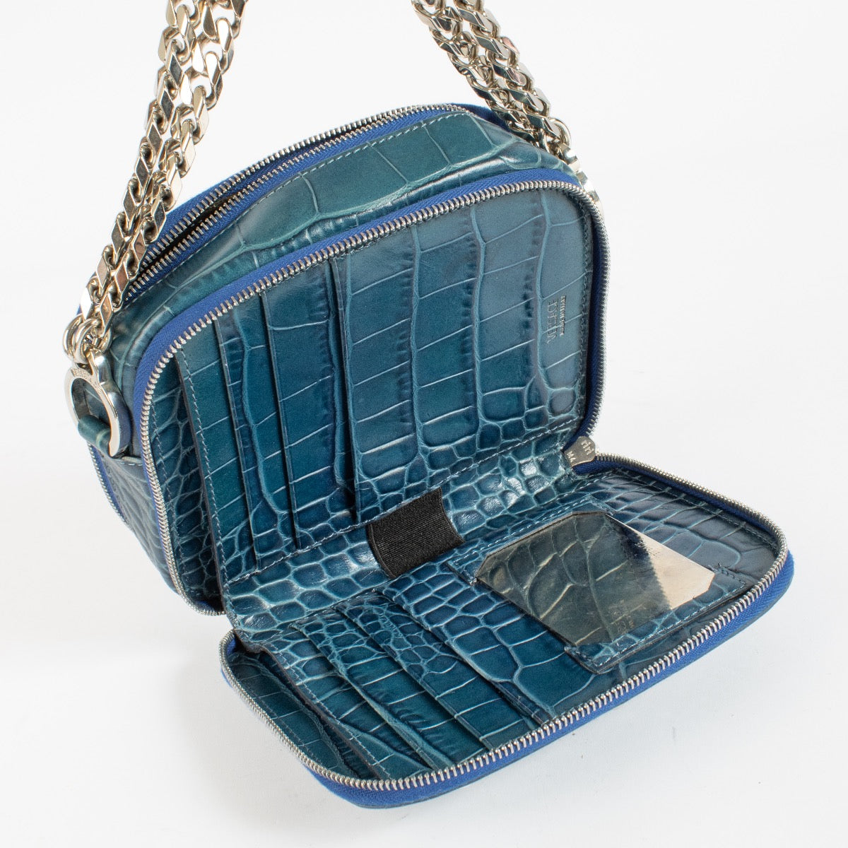 Authentic preloved Versace Blue Croc Embossed Clutch on Labellov.com