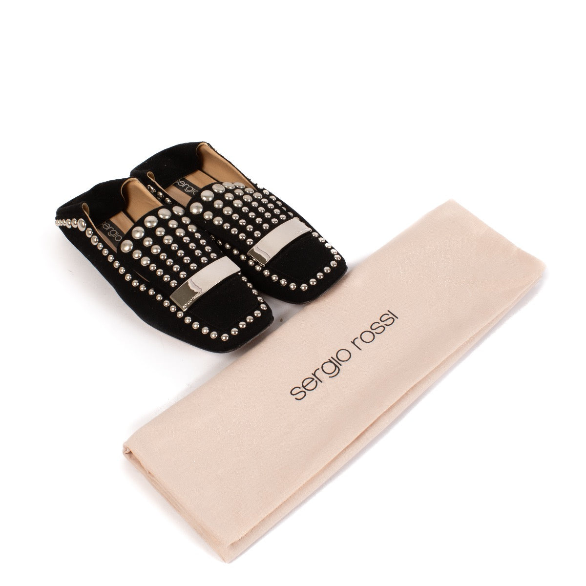 shop 100% authentic second hand Sergio Rossi Black Suede Studded Loafers - Size 38 on Labellov.com