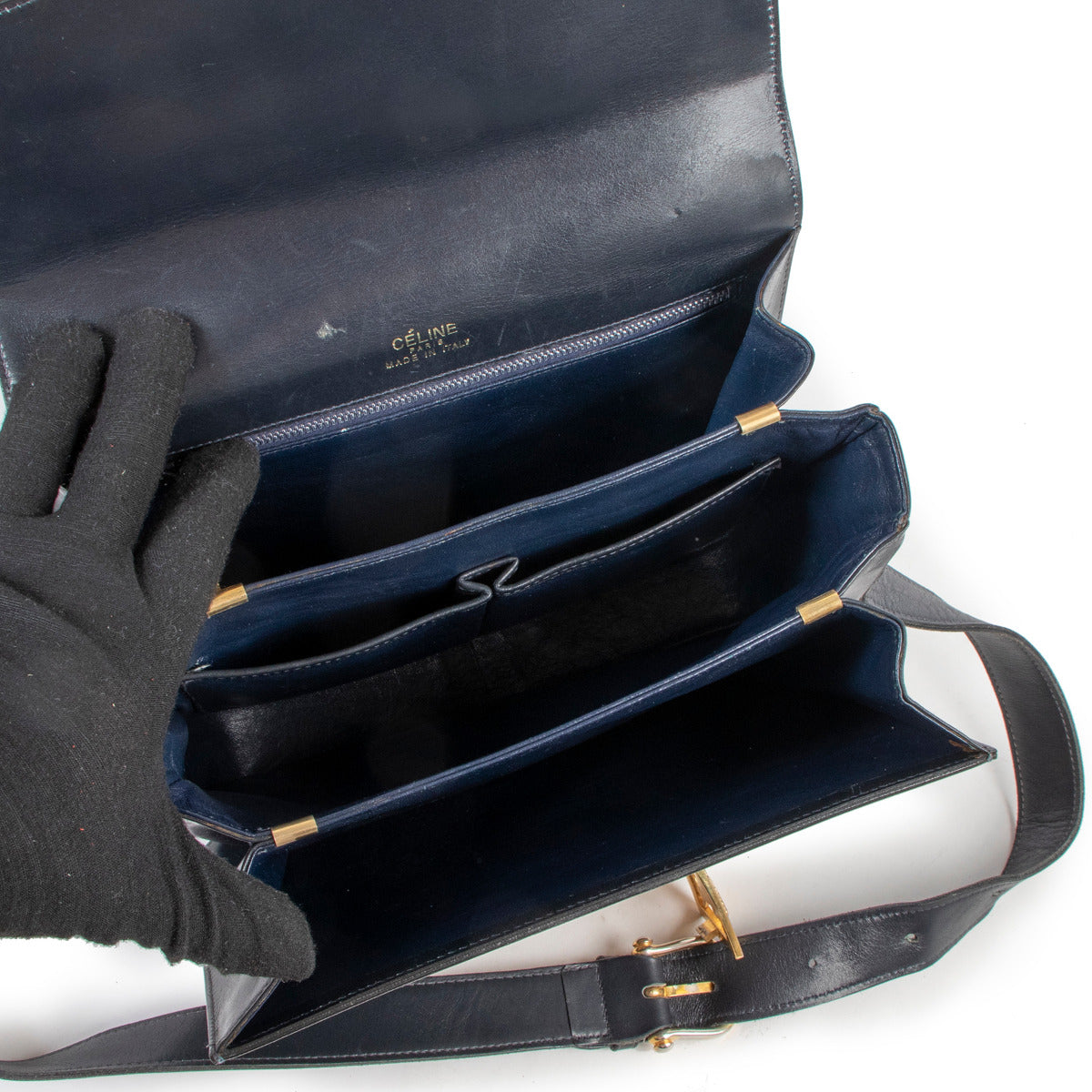 Celine Blue Vintage Box Bag for the best price at Labellov secondhand luxury in Antwerp.