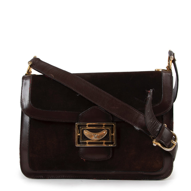 Buy an authentic second hand Celine Vintage Brown Suede Shoulder Bag in good pre-loved condition at Labellov