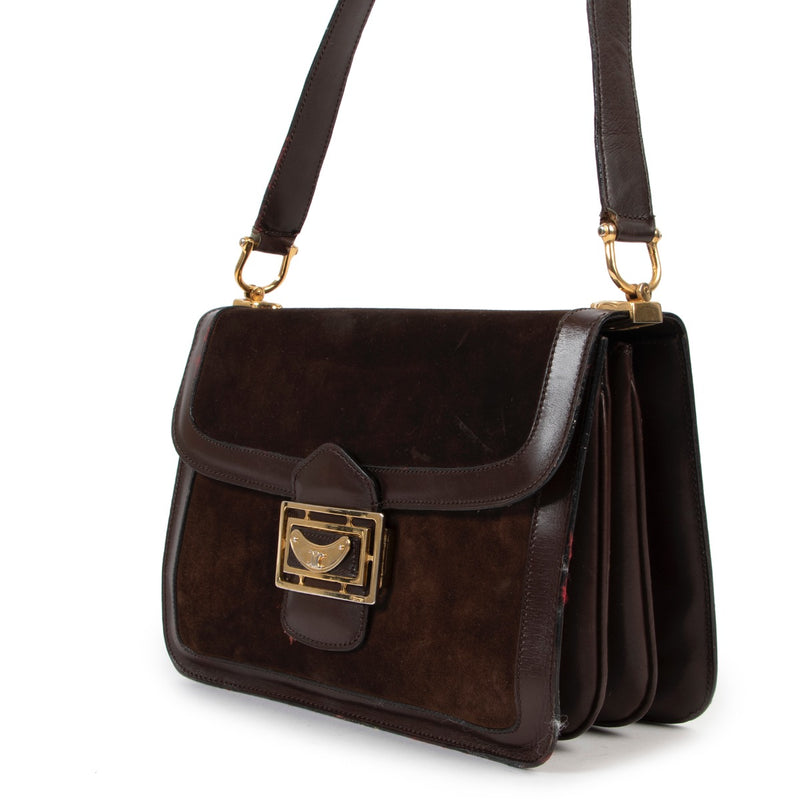 Buy an authentic second hand Celine Vintage Brown Suede Shoulder Bag in good pre-loved condition at Labellov