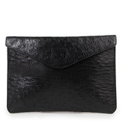 Buy an authentic second hand Delvaux Black Ostrich Leather Envelop Clutch in very good condition at Labellov