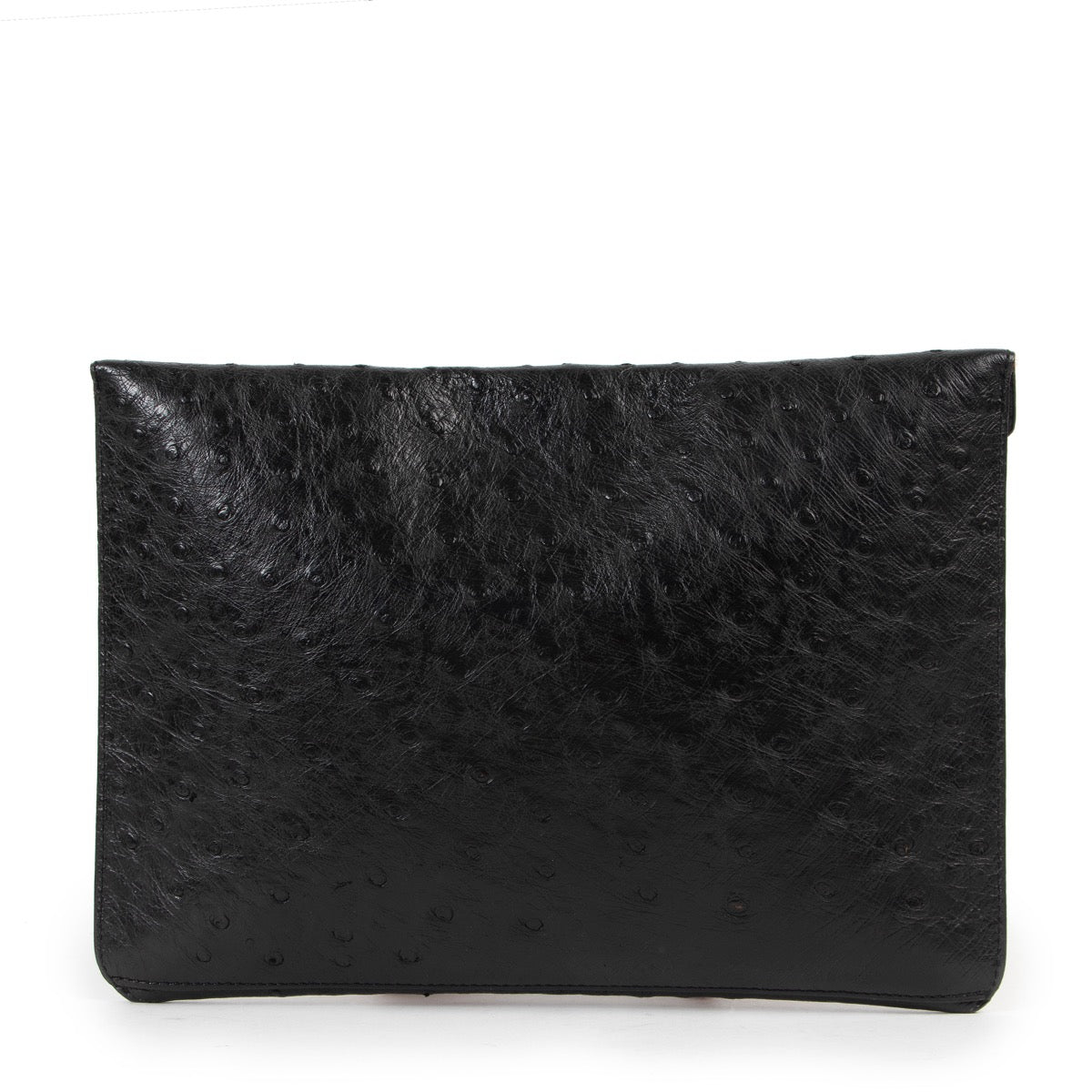 Buy an authentic second hand Delvaux Black Ostrich Leather Envelop Clutch in very good condition at Labellov