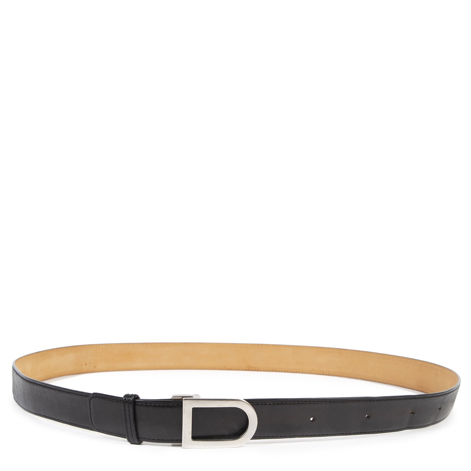 Authentic secondhand Delvaux Black Leather Silver D Belt - Size 120 designer accessories fashion luxury vintage webshop safe secure online shopping