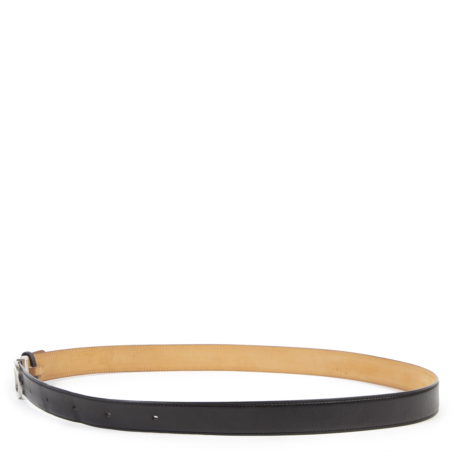 Authentieke Tweedehands Delvaux Black Leather Silver D Belt - Size 120 juiste prijs veilig online shoppen luxe merken webshop winkelen Antwerpen België mode fashion