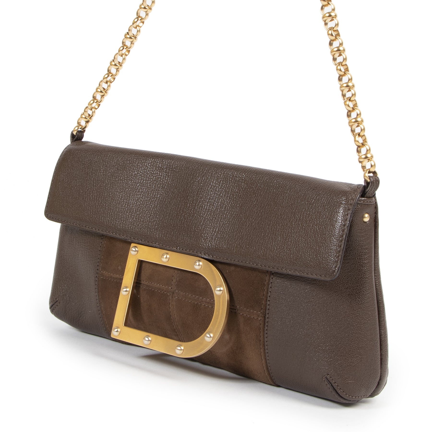 are you looking for an authentic designer Delvaux Brown Suede Patchwork Louise Chain Shoulder Bag ?
