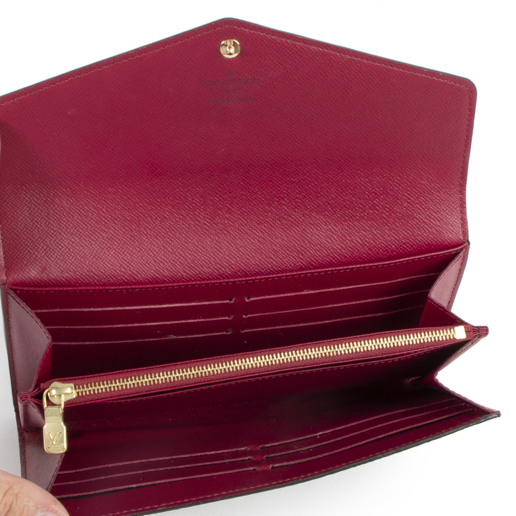 Authentieke Tweedehands Louis Vuitton Monogram Canvas Sarah Wallet Pink juiste prijs veilig online shoppen luxe merken webshop winkelen Antwerpen België mode fashion