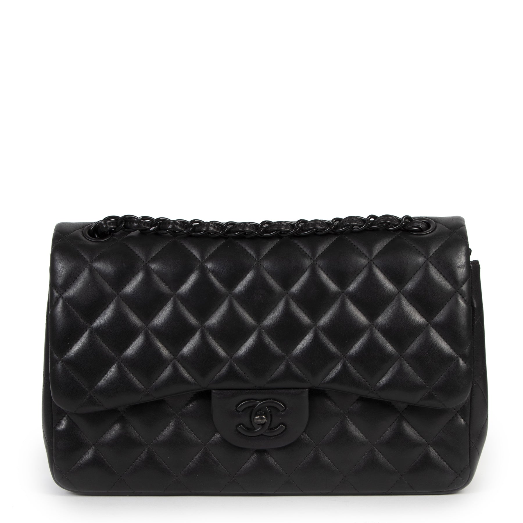 Authentic second-hand vintage Chanel So Black Classic Jumbo Flap Bag buy online webshop LabelLOV