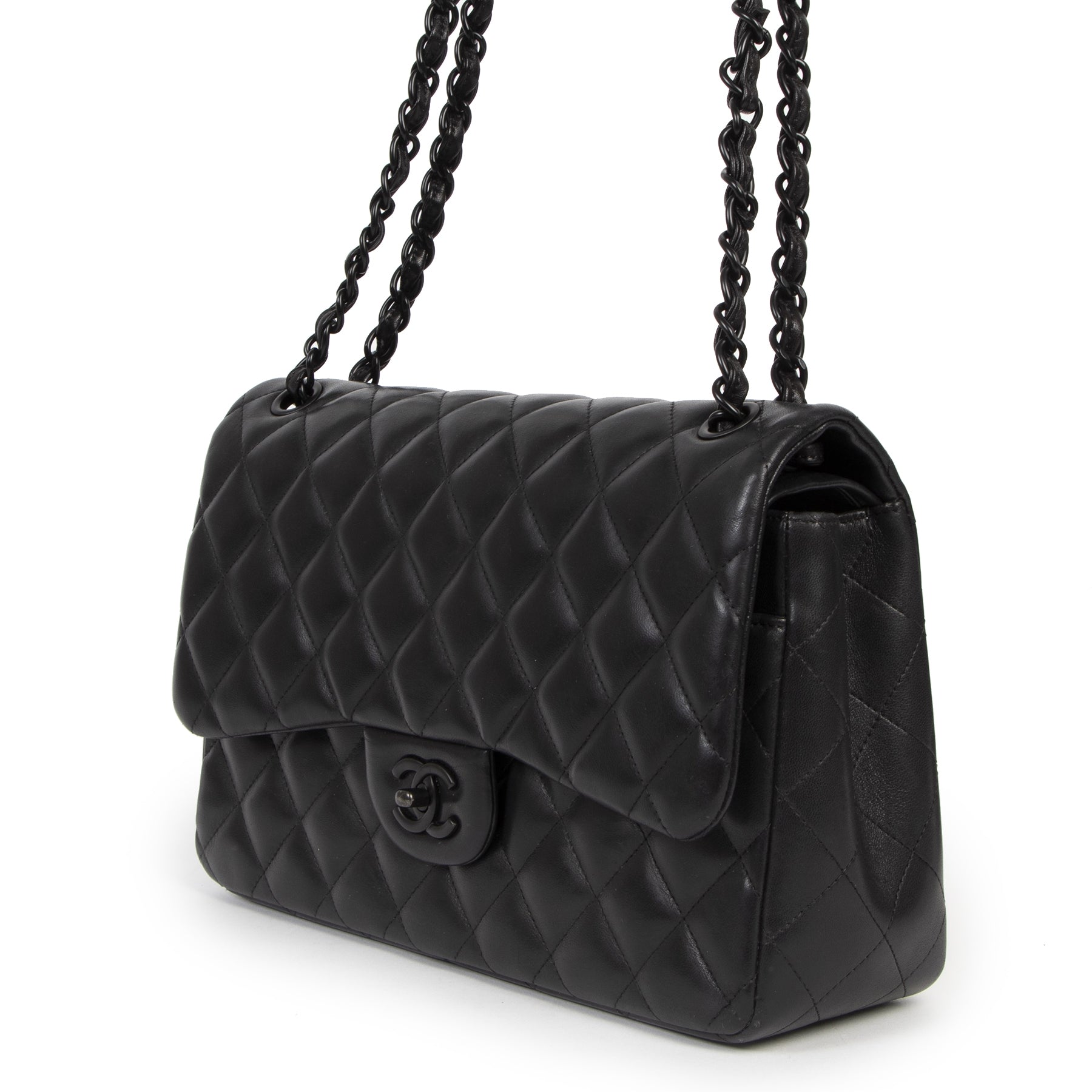 Authentique seconde-main vintage Chanel So Black Classic Jumbo Flap Bag achète en ligne webshop LabelLOV