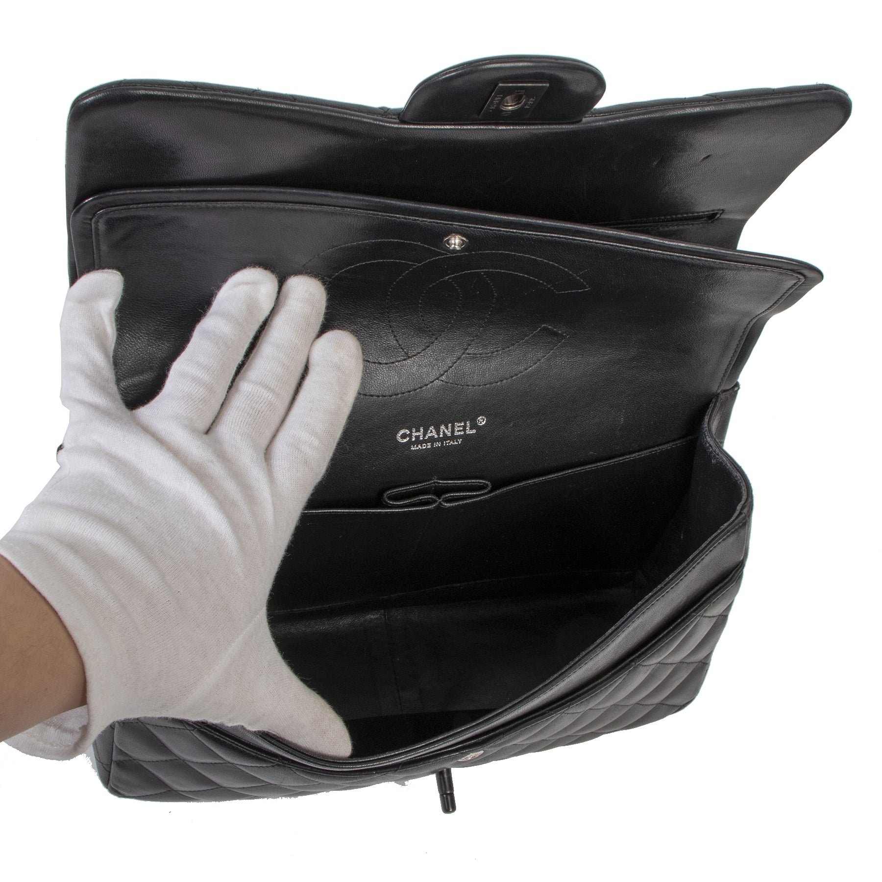Authentic second-hand vintage Chanel So Black Classic Jumbo Flap Bag buy online webshop LabelLOV