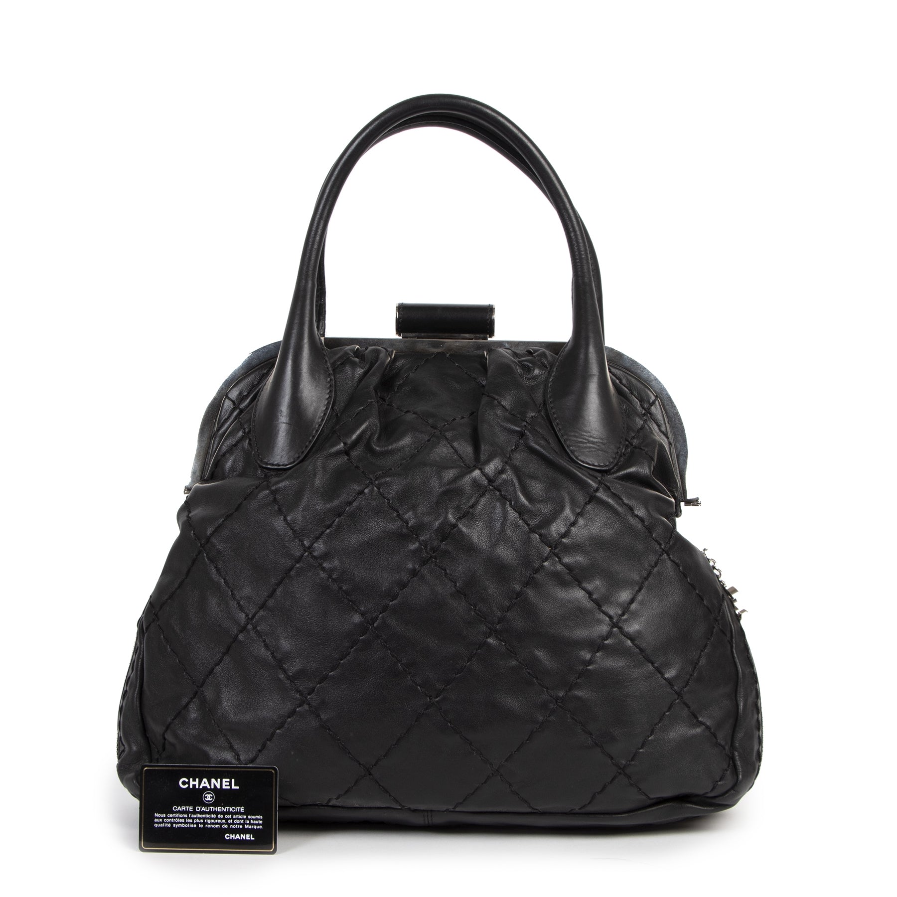 Authentic secondhand Chanel Black Expandable Zip Around Frame Bag designer bags luxury vintage webshop fashion safe secure online shopping