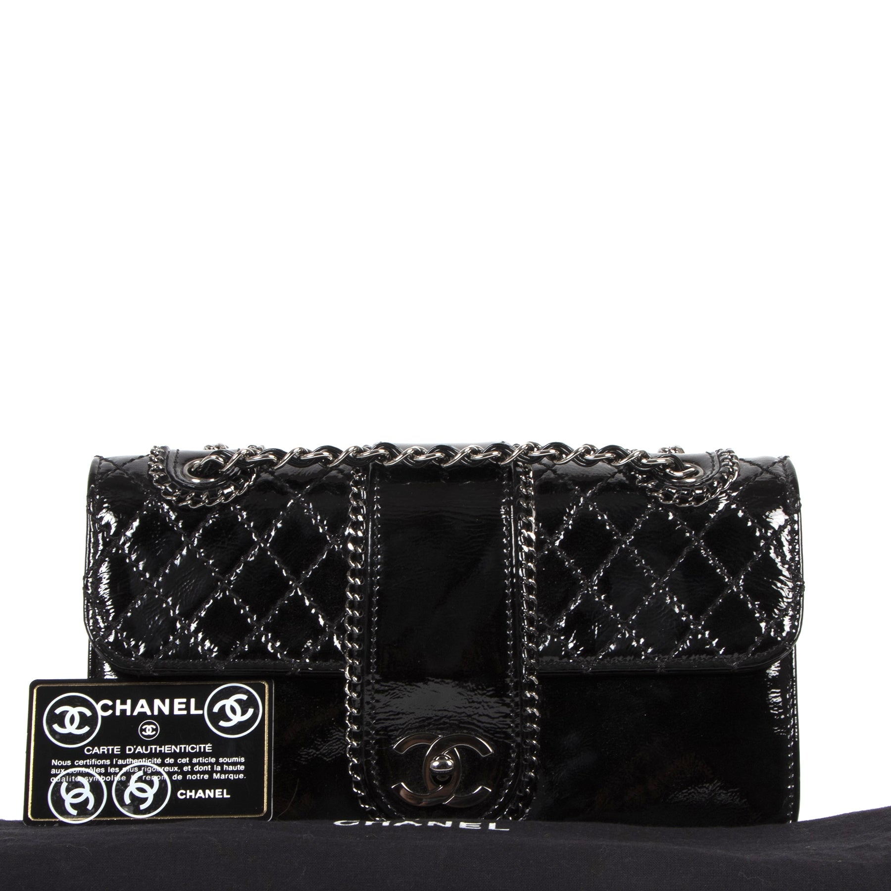 Authentic secondhand Chanel Black Patent Leather Madison Flap Bag designer bags luxury vintage webshop fashion safe secure online shopping