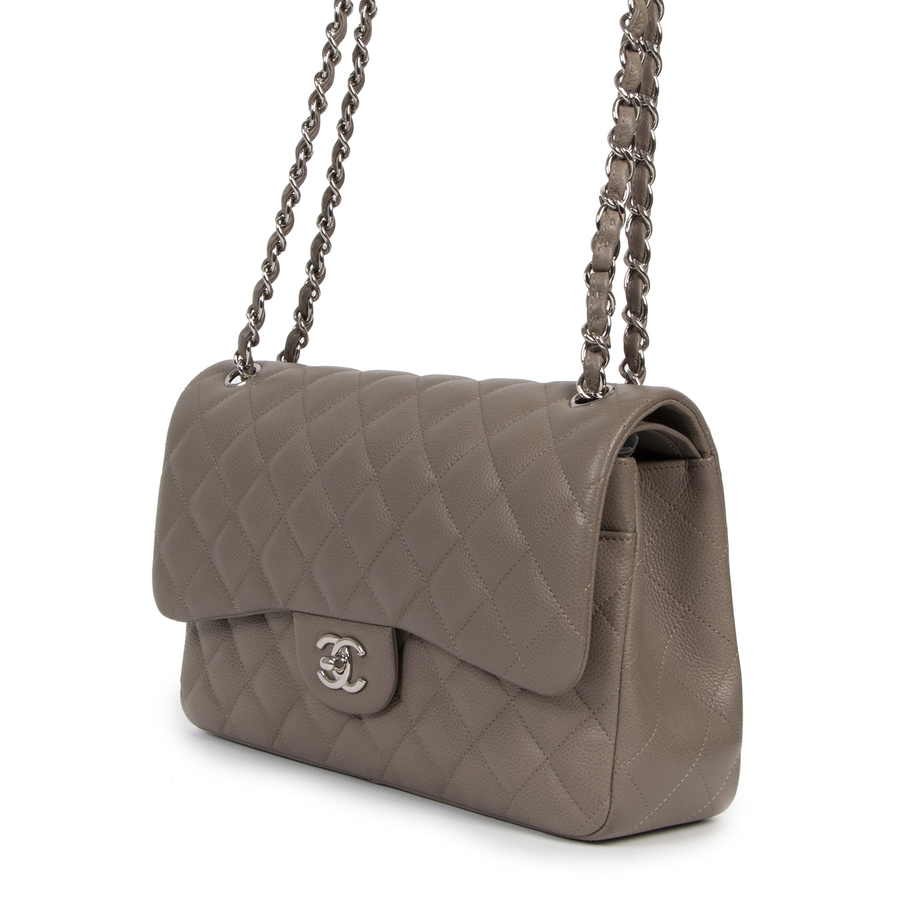Chanel Jumbo Classic Flap Bag Caviar Taupe PHW pour le meilleur prix chez Labellov à Anvers Belgique