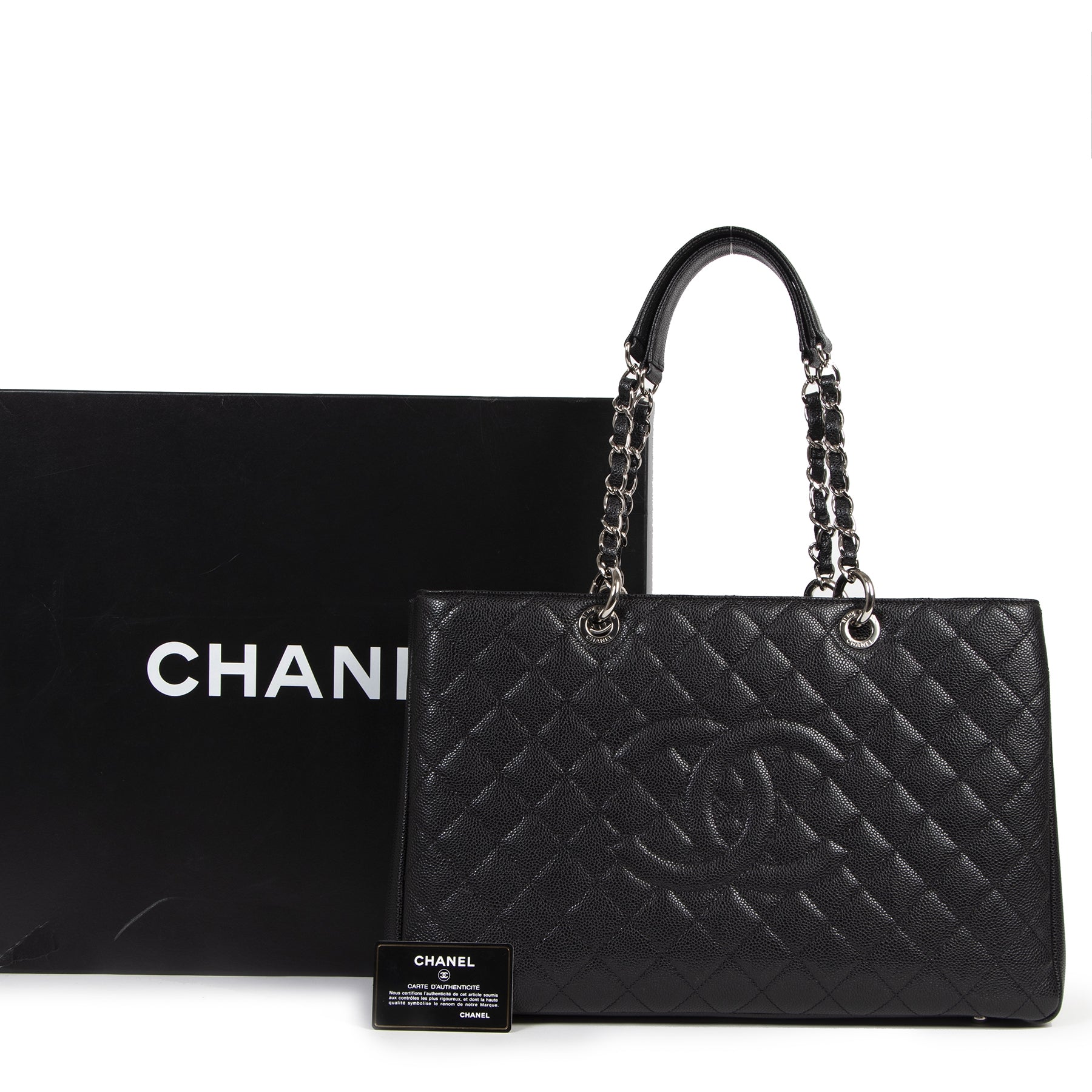 Authentieke tweedehands vintage Chanel Black GST Xl Tote Bag koop online webshop LabelLOV
