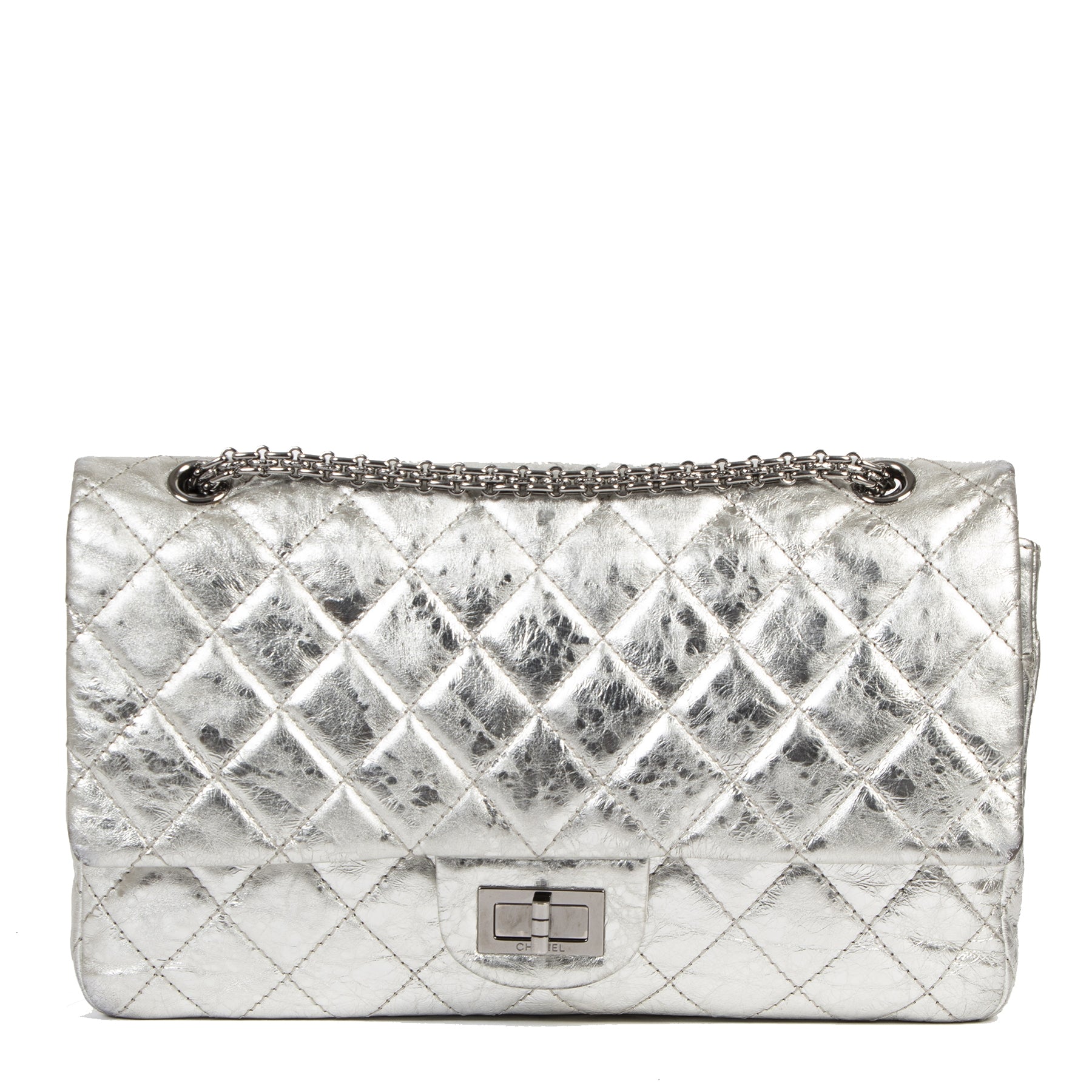 shop safe online Chanel 2.55 Reissue 227 Silver Metallic Flap Bag