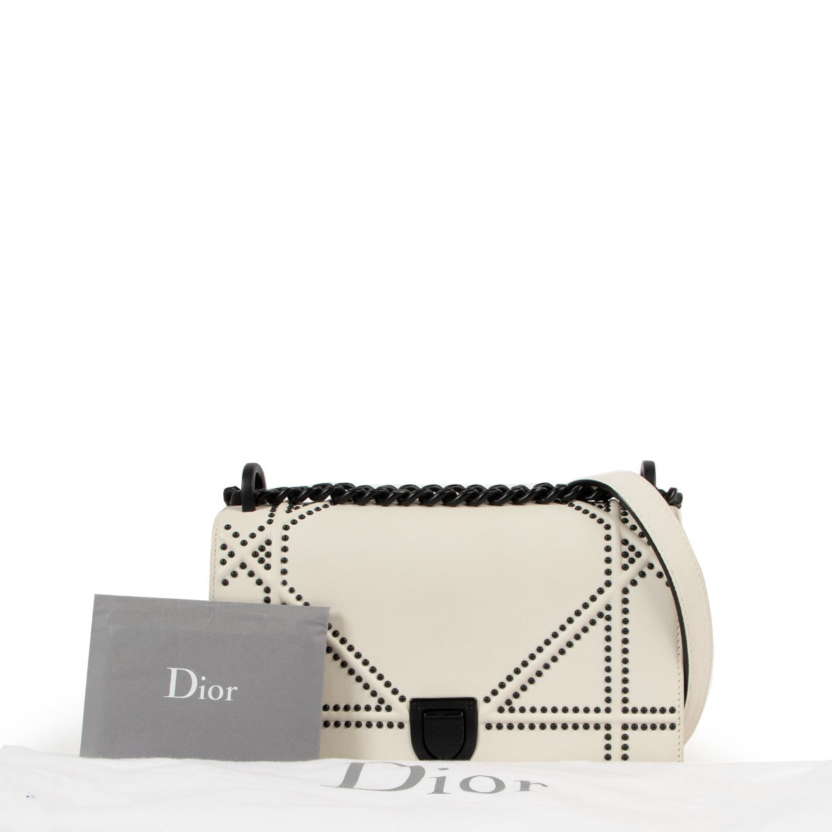 Authentic second hand designer luxury Christian Dior White Studded Diorama Small Crossbody Bag at Labellov.com