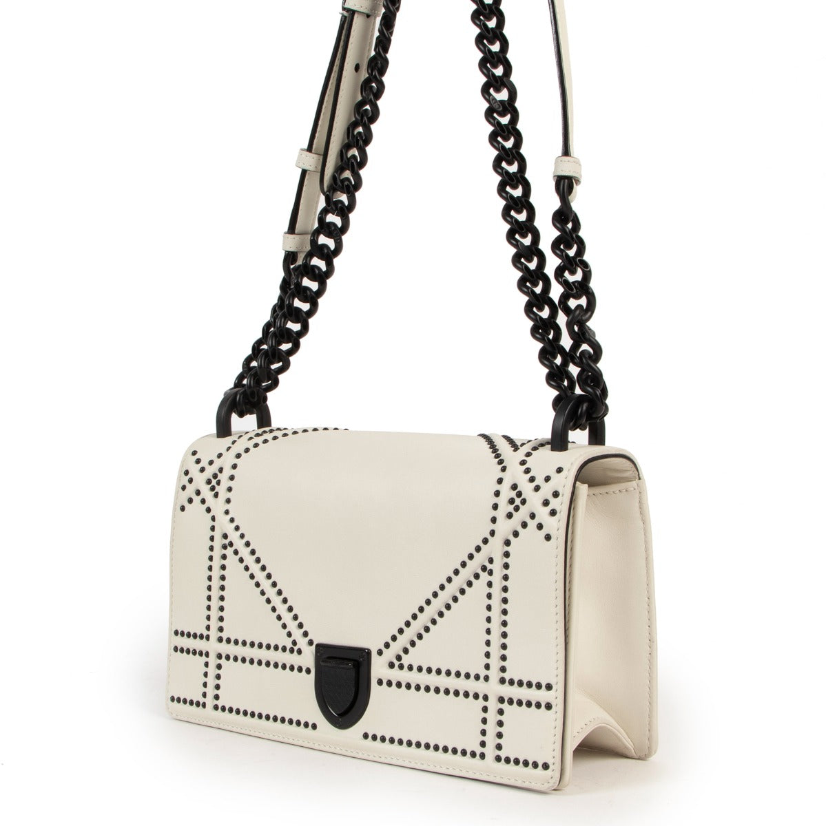 Authentic second hand designer luxury Christian Dior White Studded Diorama Small Crossbody Bag at Labellov.com