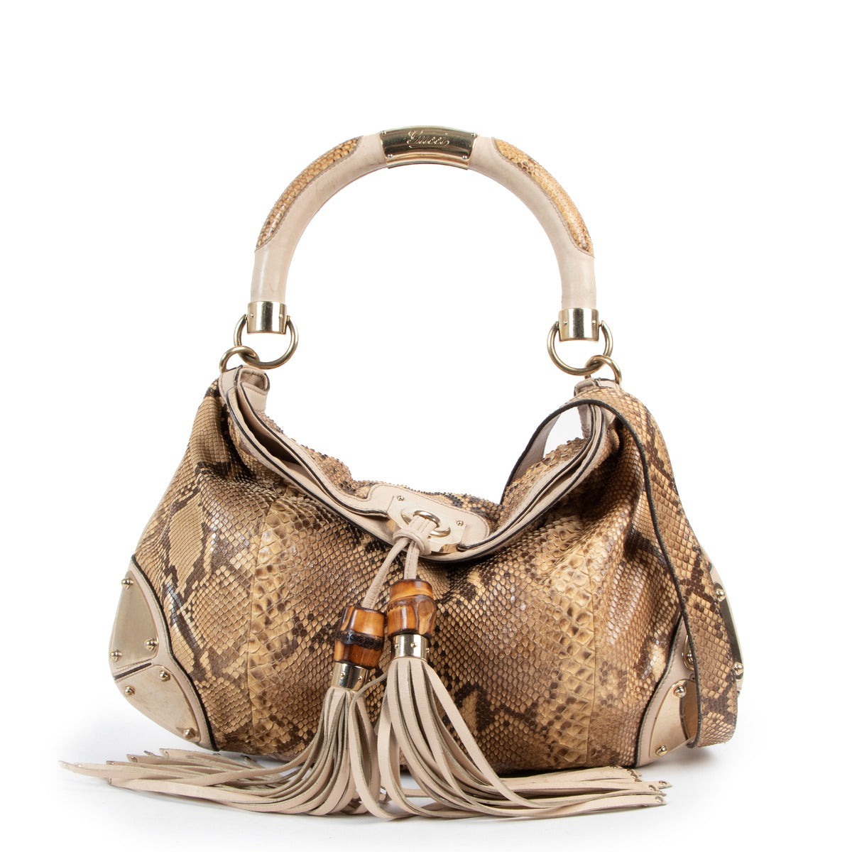 Gucci 177139 Python Medium Indy Babouska Shoulder Bag