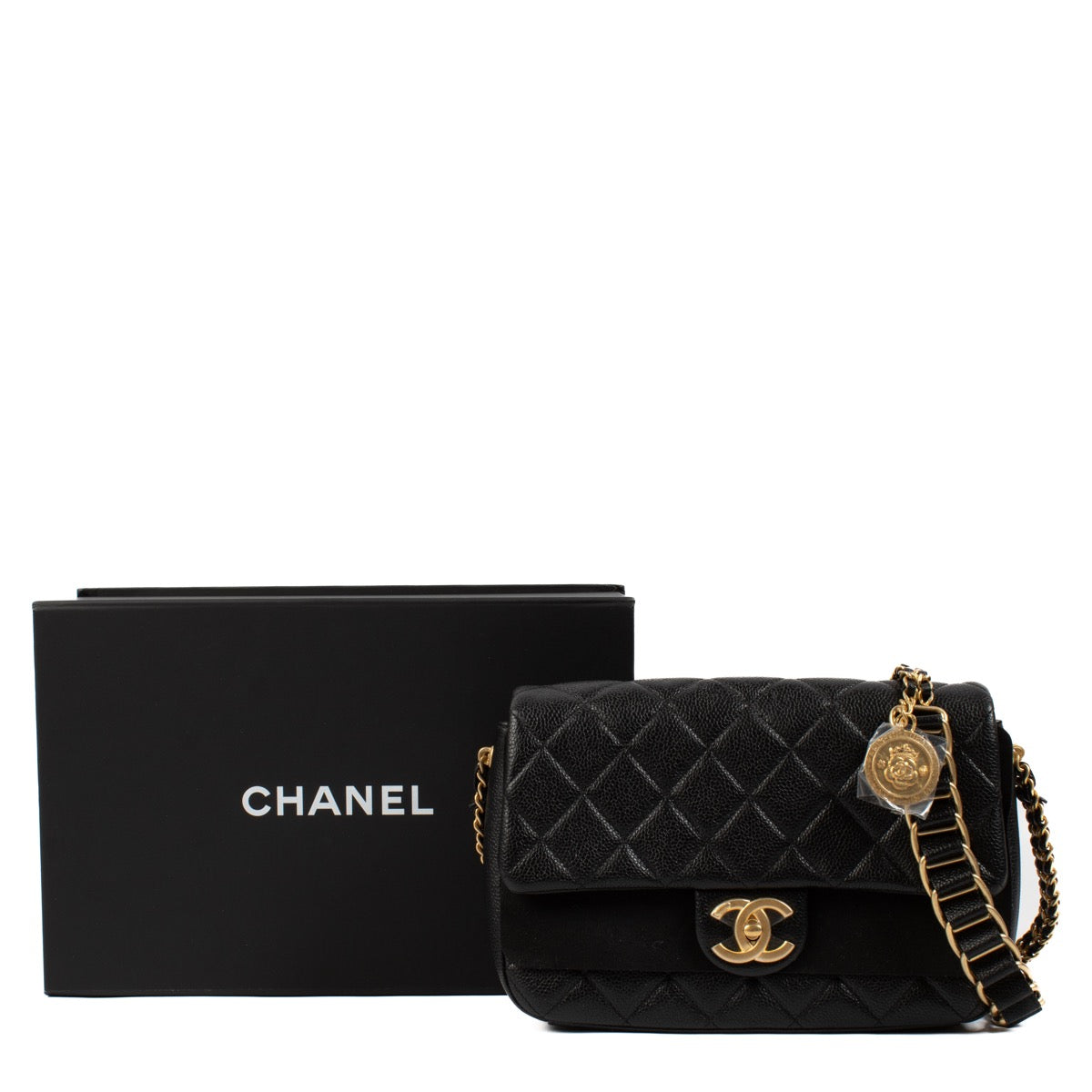 shop 100% authentic second hand Chanel 21A Black Caviar Medallion Soul Medium Classic Flap Bag on Labellov.com