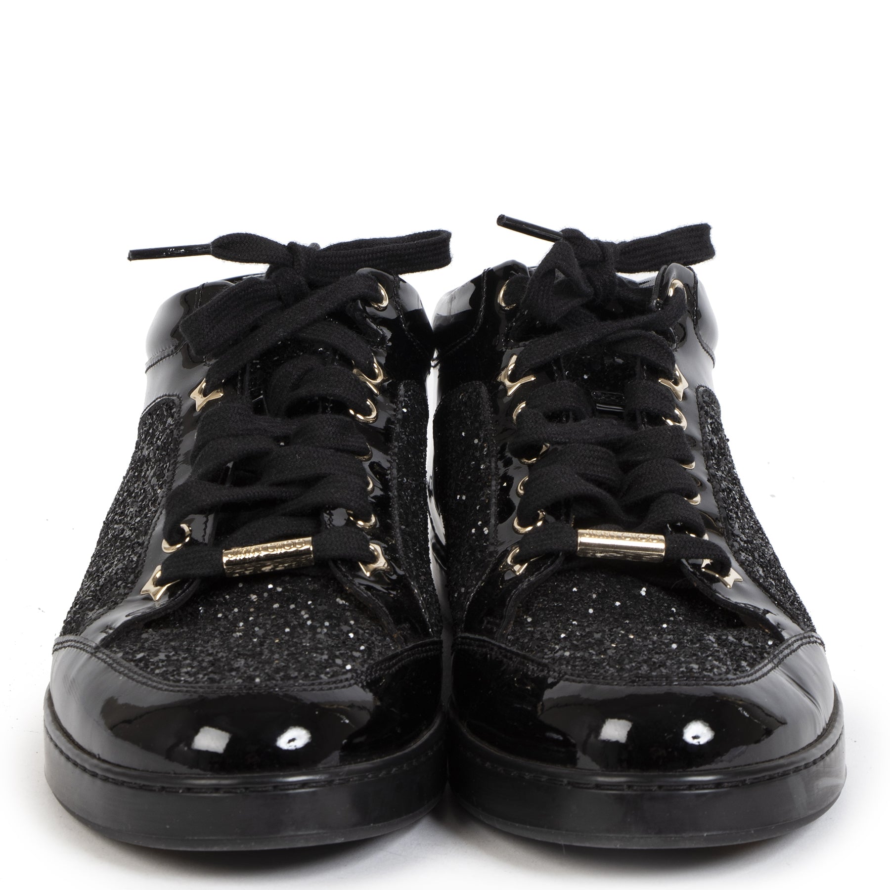 Authentique seconde-main vintage Jimmy Choo Miami Patent Leather Glitter Sneakers achète en ligne webshop LabelLOV