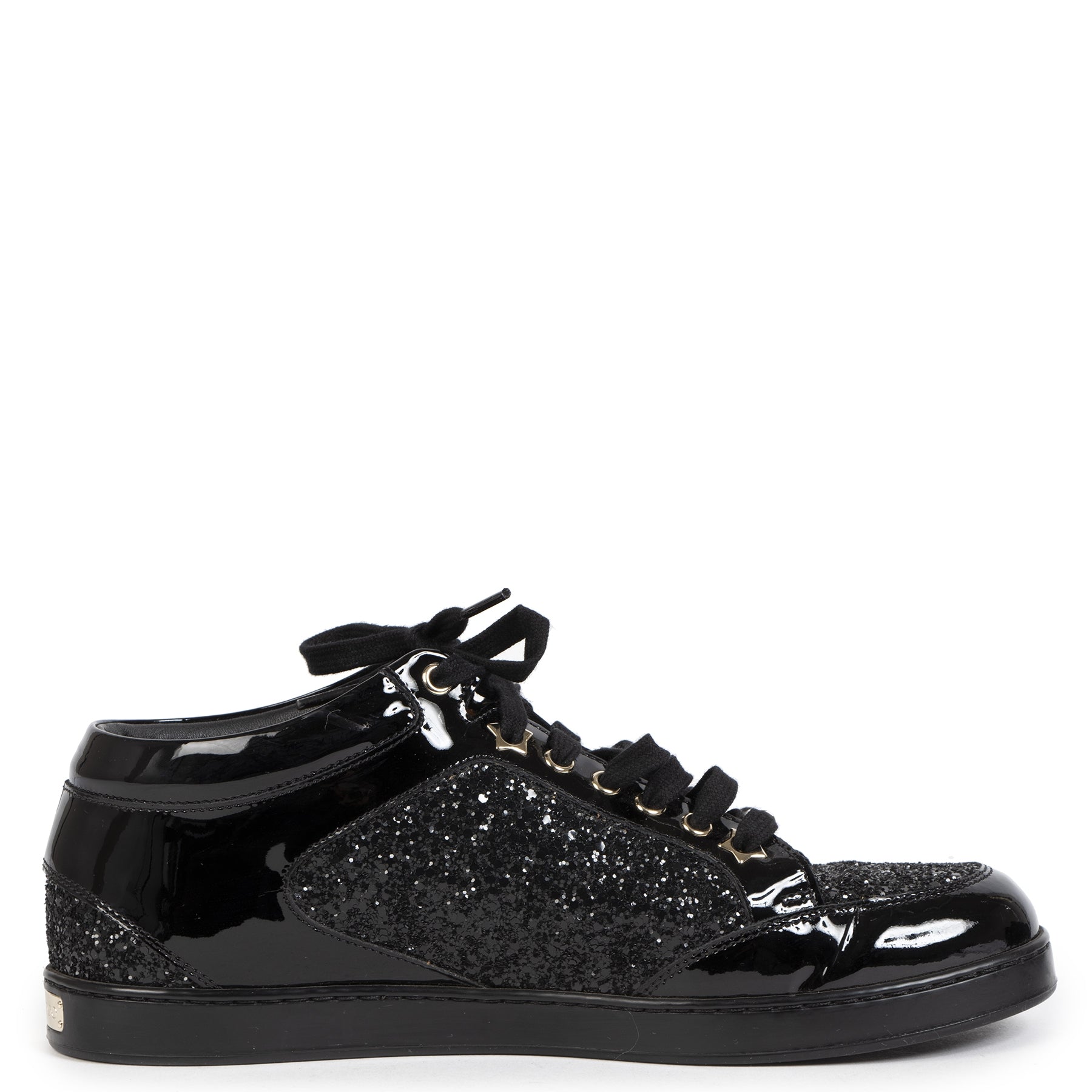Authentic second-hand vintage Jimmy Choo Miami Patent Leather Glitter Sneakers buy online webshop LabelLOV