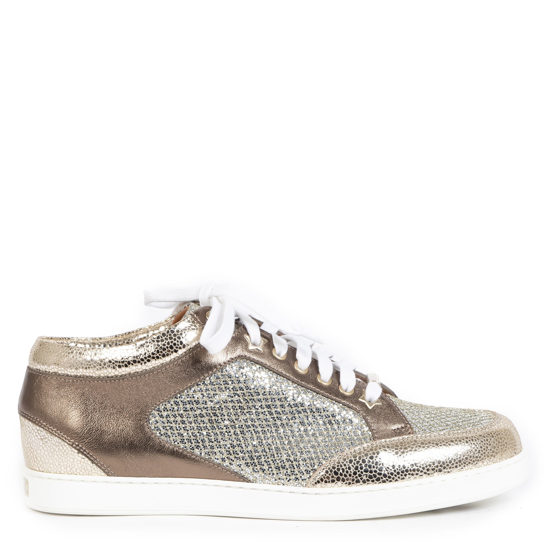 Authentic second-hand vintage Jimmy Choo Miami Bronze Champagne Sneakers at online webshop LabelLOV