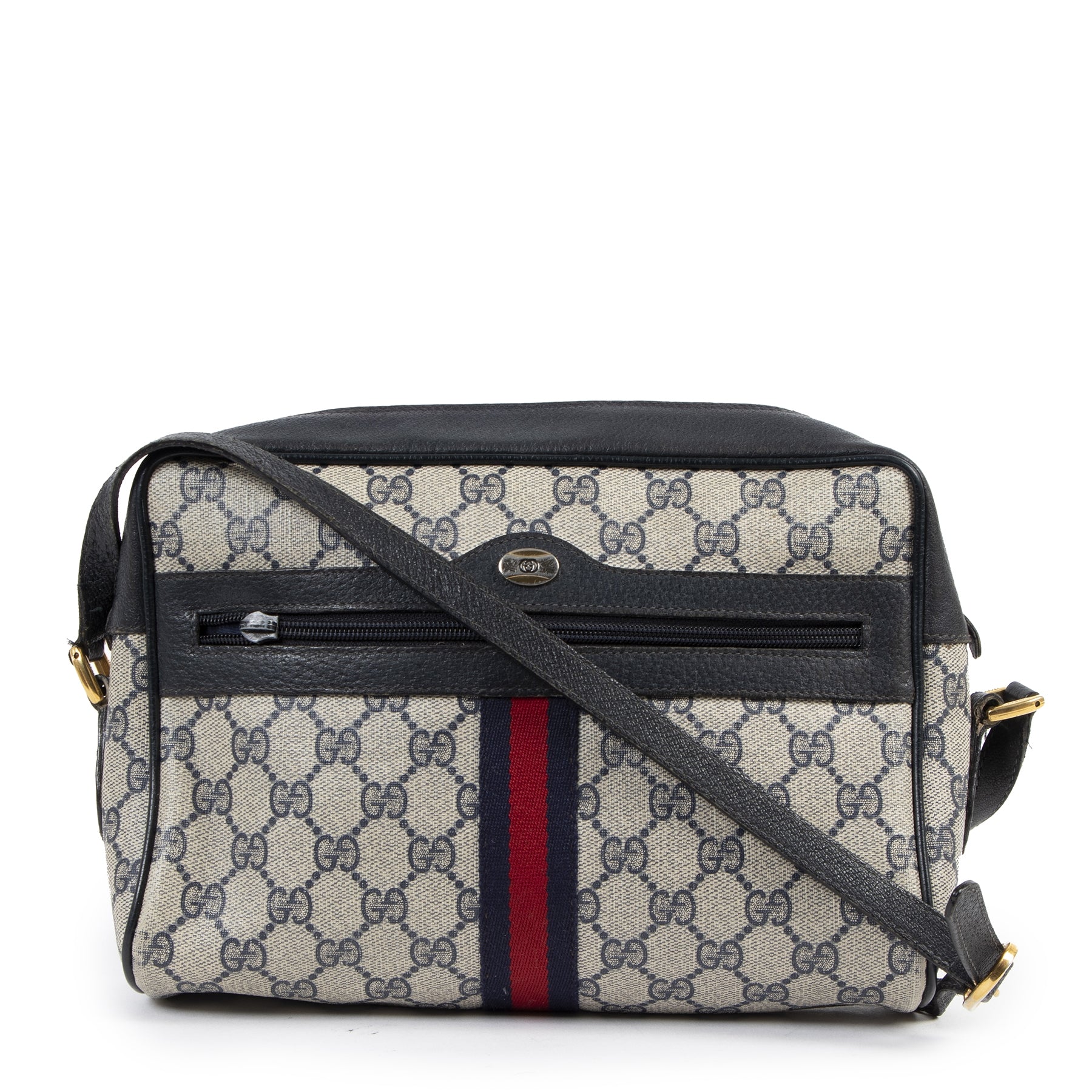 Authentic secondhand Gucci Web Monogram Blue Stripe Crossbody Bag designer bags luxury vintage webshop fashion safe secure online shopping