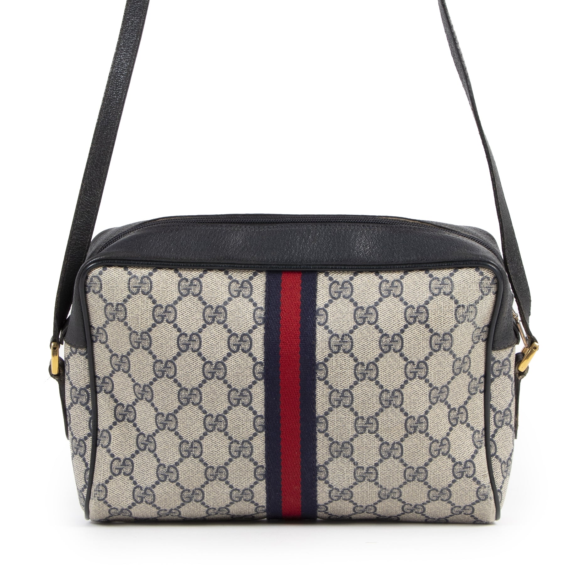 Authentic secondhand Gucci Web Monogram Blue Stripe Crossbody Bag designer bags luxury vintage webshop fashion safe secure online shopping