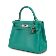 Hermès Kelly Retourne 28 Verso Evercolor Vert Verone and Bleu Du Nord now available at Labellov