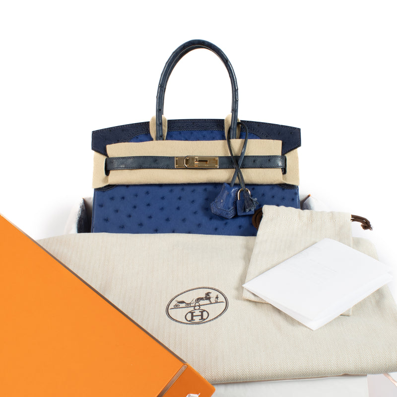 Hermès Birkin 30 Ghillies Bleu Saphir/Bleu Iris/Bleu de Malte Ostrich PBHW