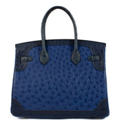 Hermès Birkin 30 Ghillies Bleu Saphir/Bleu Iris/Bleu de Malte Ostrich PBHW