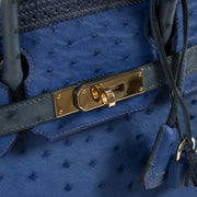 Hermès Birkin 30 Ghillies , hermes birkin Bleu Saphir/Bleu Iris/Bleu de Malte Ostrich permabrass, hermes birkin tri color, hermes birkin tri colour