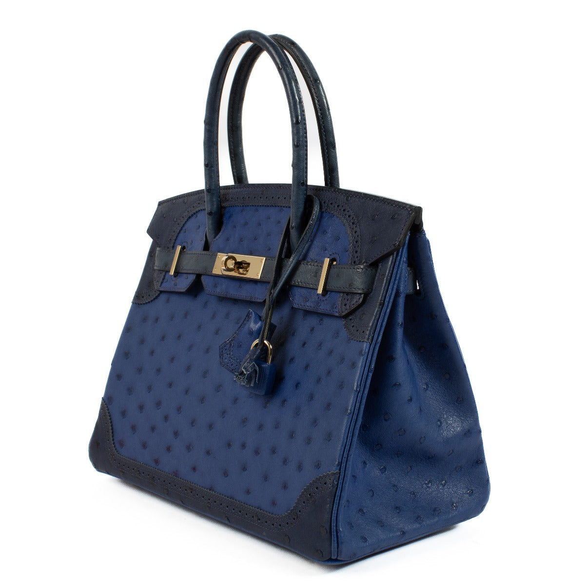 Hermès Birkin 30 Ghillies , hermes birkin Bleu Saphir/Bleu Iris/Bleu de Malte Ostrich permabrass, hermes birkin tri color, hermes birkin tri colour