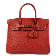 2015 Hermès Birkin 30 Rouge Vif Ostich Gold Hardware