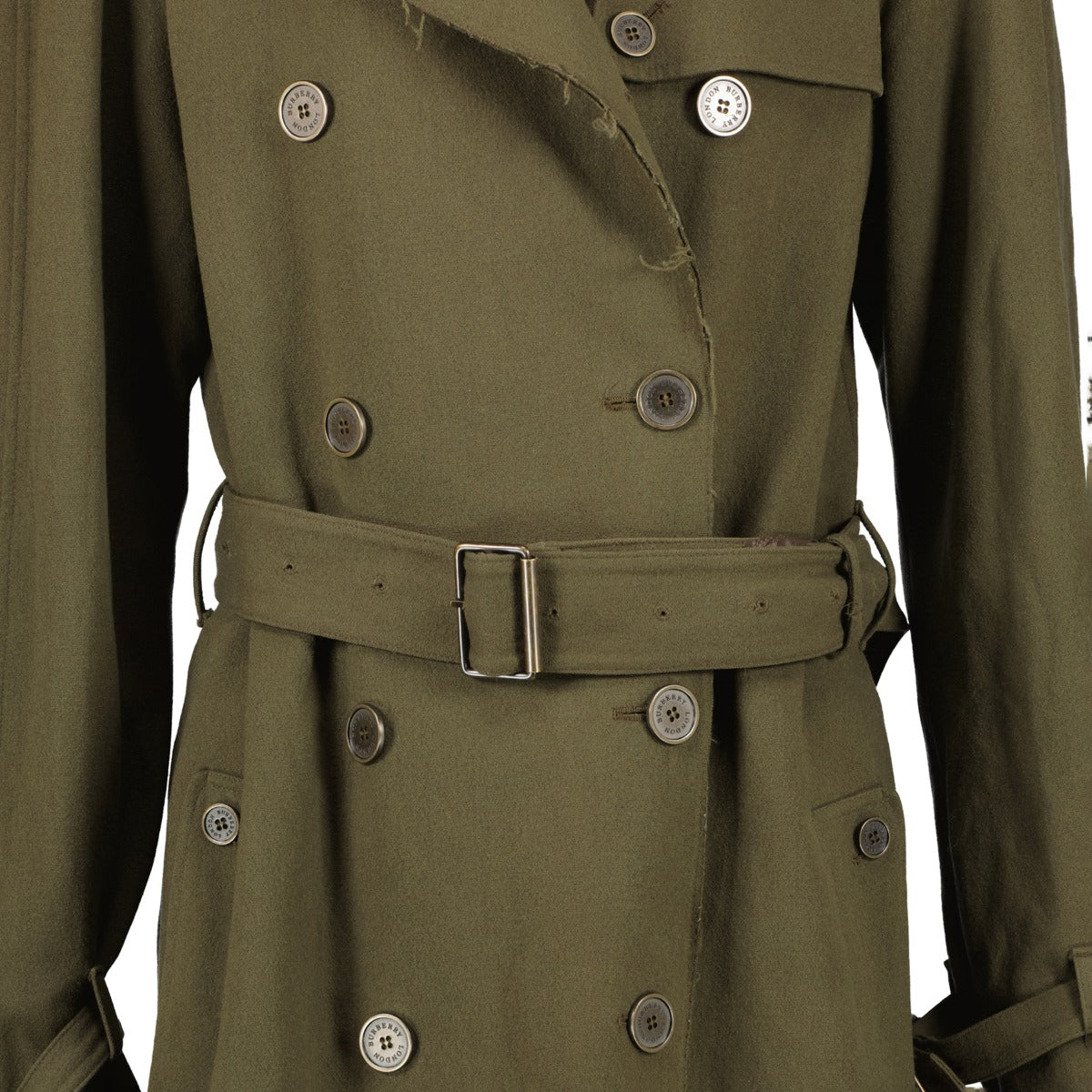 Burberry London Military Green Wool Trench Coat