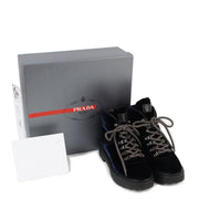 Buy online authentic second hand Prada Linea Rossa Blue Velvet Lace-Up Combat Boots- Size: 37,5 in very good condition at Labellov in Antwerp