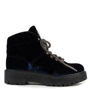 Buy online authentic second hand Prada Linea Rossa Blue Velvet Lace-Up Combat Boots- Size: 37,5 in very good condition at Labellov in Antwerp