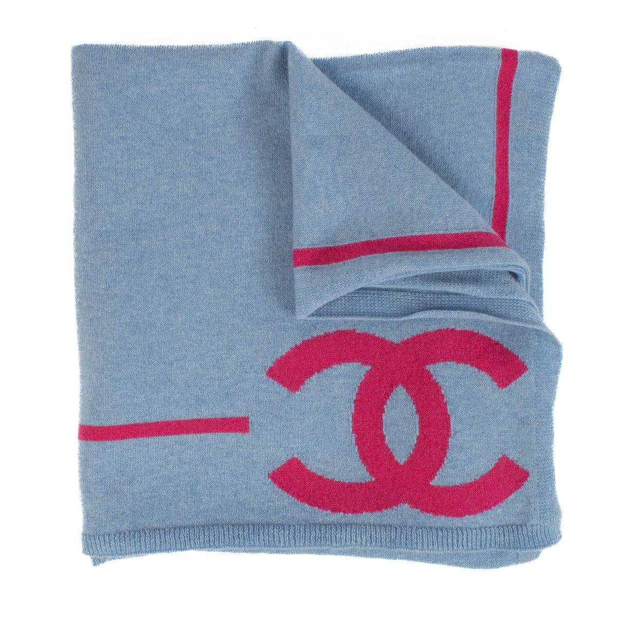 Shop 100% authentic Chanel Blue Cashmere Blend Logo Scarf at Labellov.com.