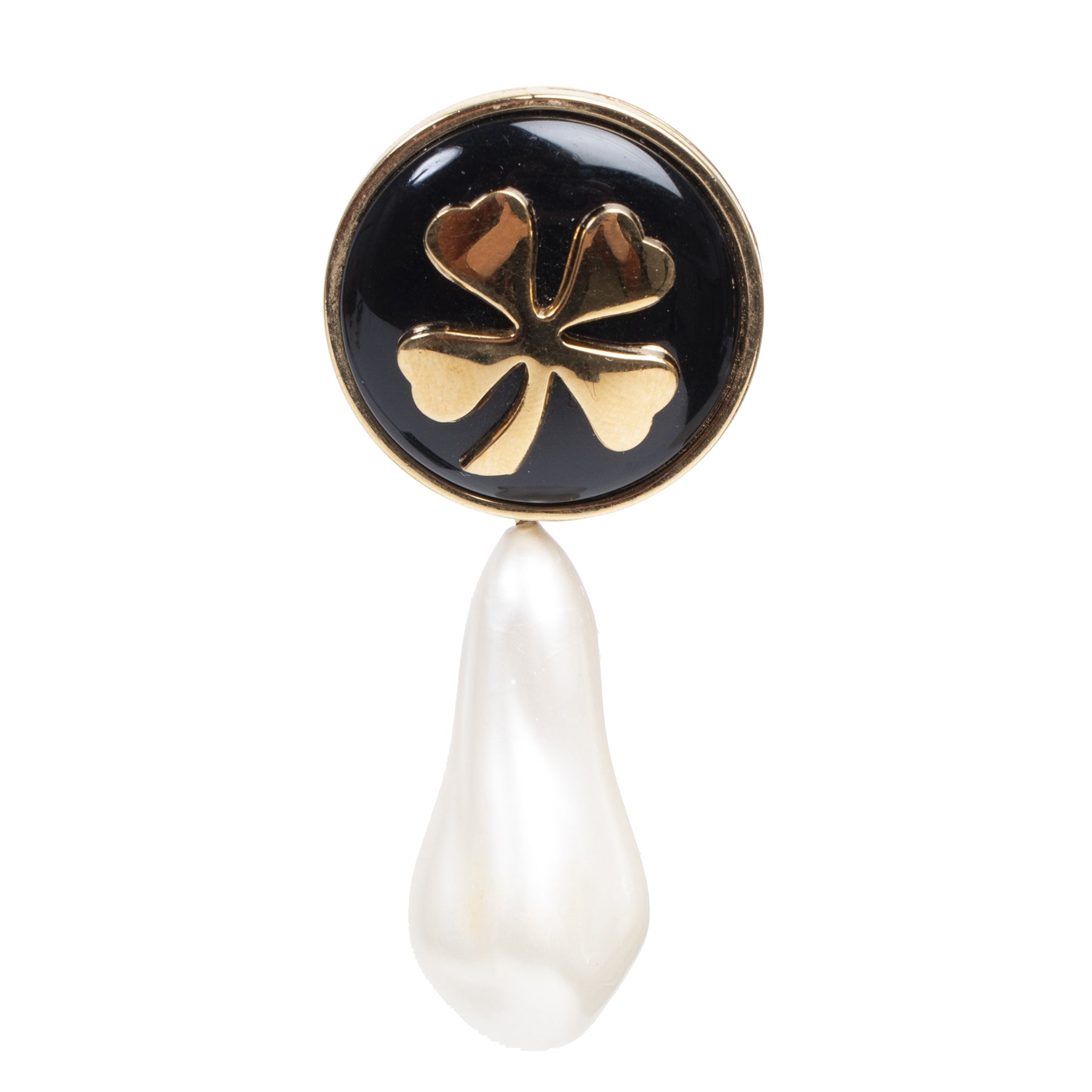 Chanel Vintage Four Leaf Clover Tear Drop Dangle Earrings