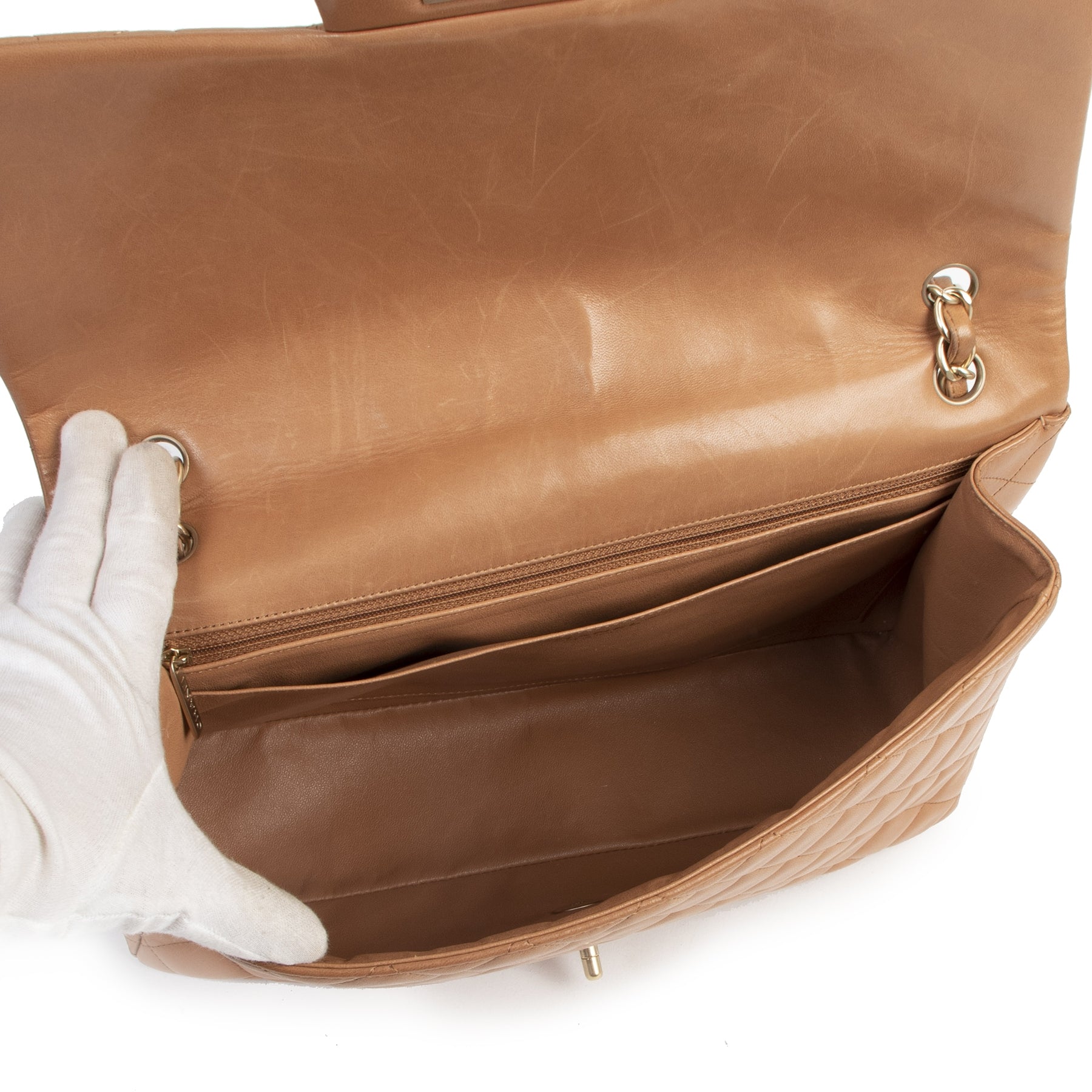 Chanel Maxi Camel Lamsleren Single Classic Flap Bag