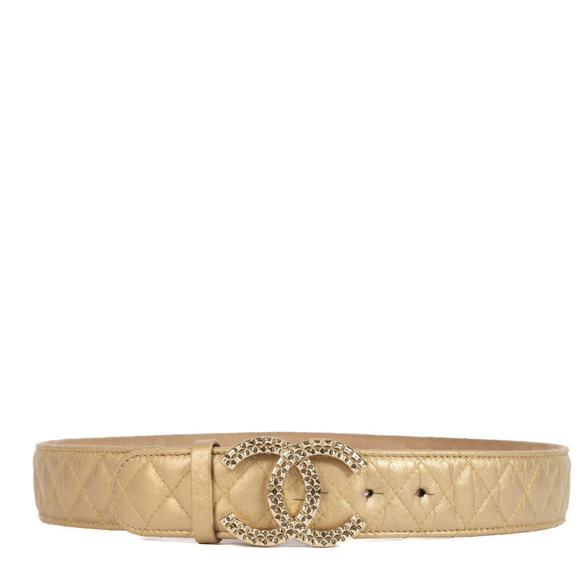 Chanel 11A Gold Quilted Leather CC Belt - Size 85