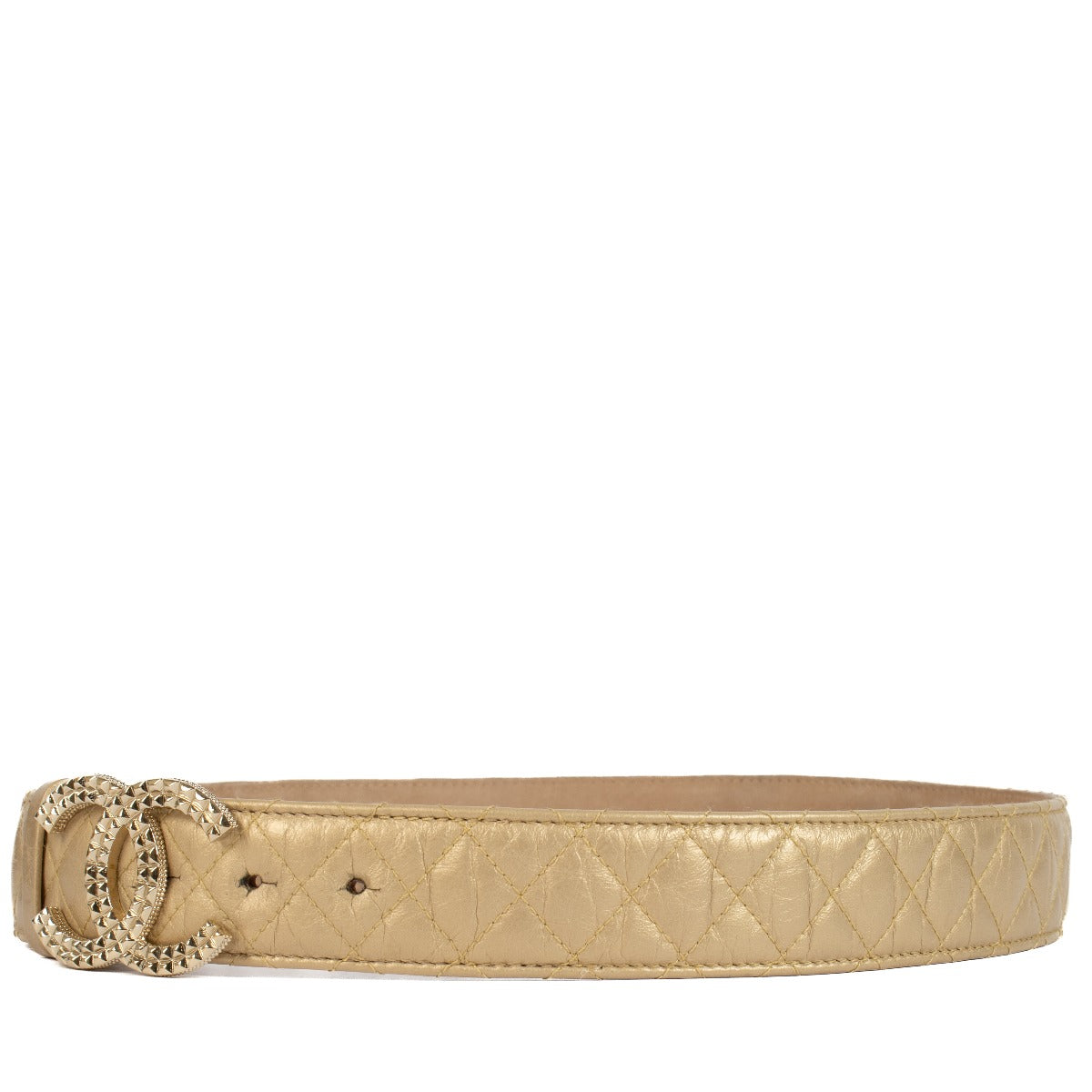 Chanel 11A Gold Quilted Leather CC Belt - Size 85
