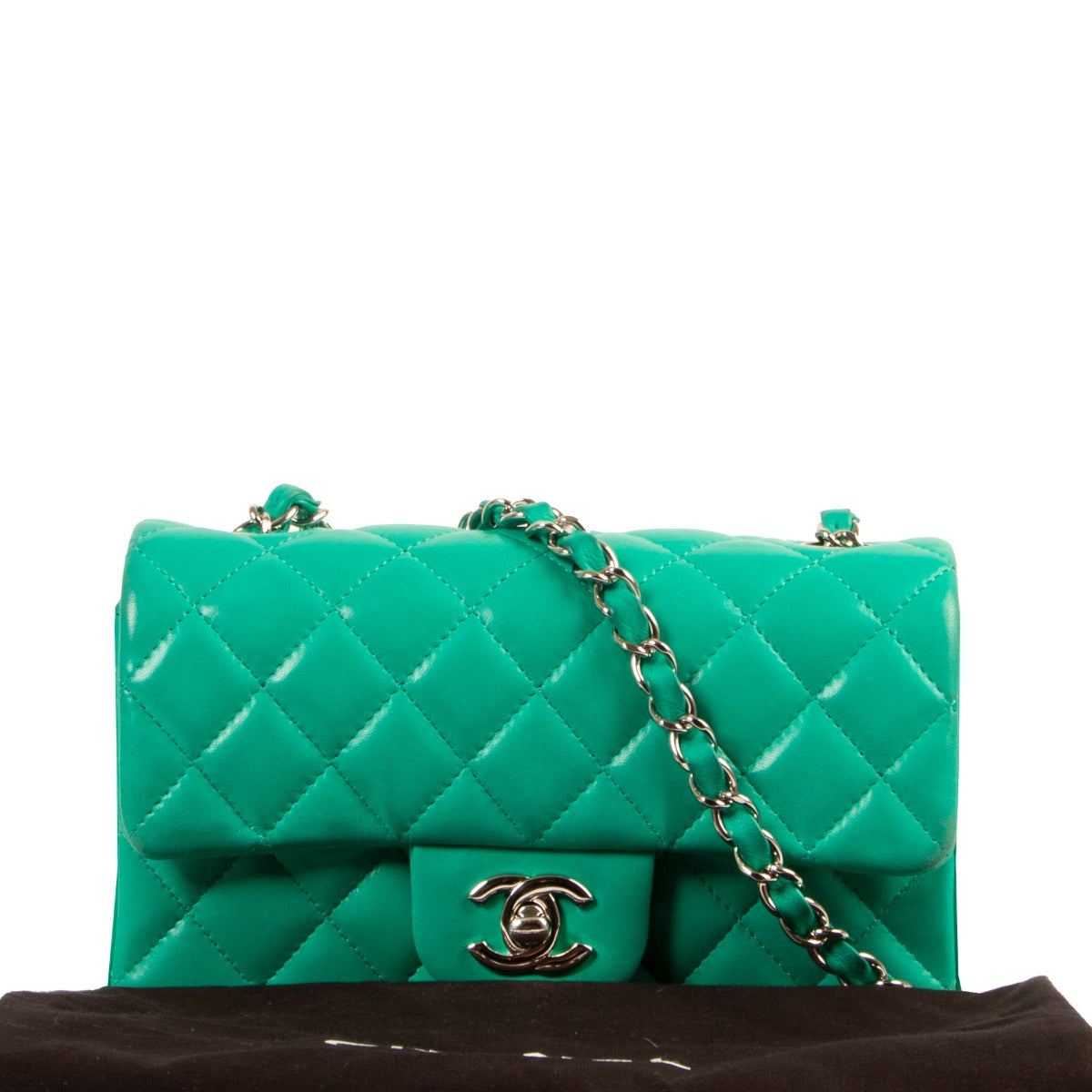 Shop authentic second hand luxury designer Chanel Green Quilted Lambskin Mini Classic Flap Bag at Labellov