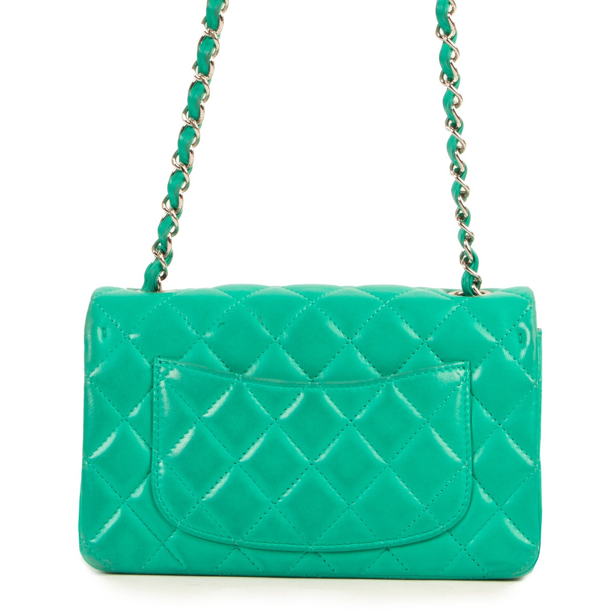 Shop authentic second hand luxury designer Chanel Green Quilted Lambskin Mini Classic Flap Bag at Labellov